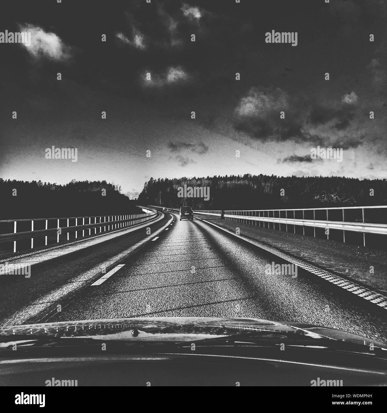 Car windshield road highway Black and White Stock Photos & Images - Alamy