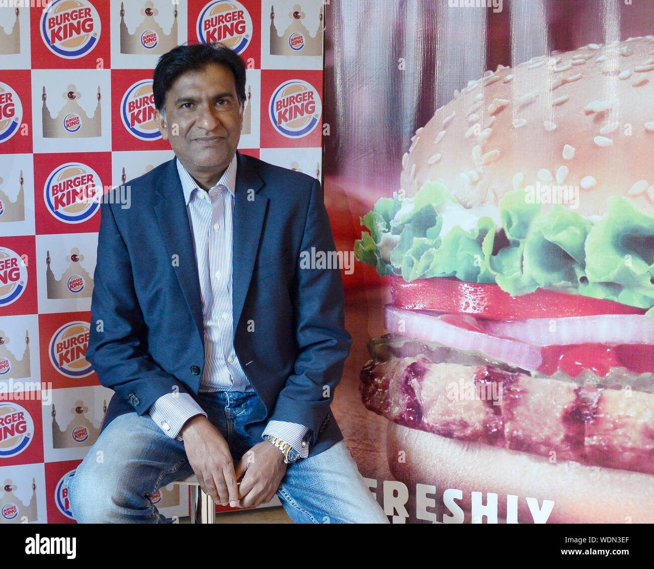 Kolkata, India. 29th Aug, 2019. CEO Burger King India Rajeev Varman addresses a press conference ahead of Burger King Restaurant opening in Kolkata. (Photo by Saikat Paul/Pacific Press) Credit: Pacific Press Agency/Alamy Live News Stock Photo