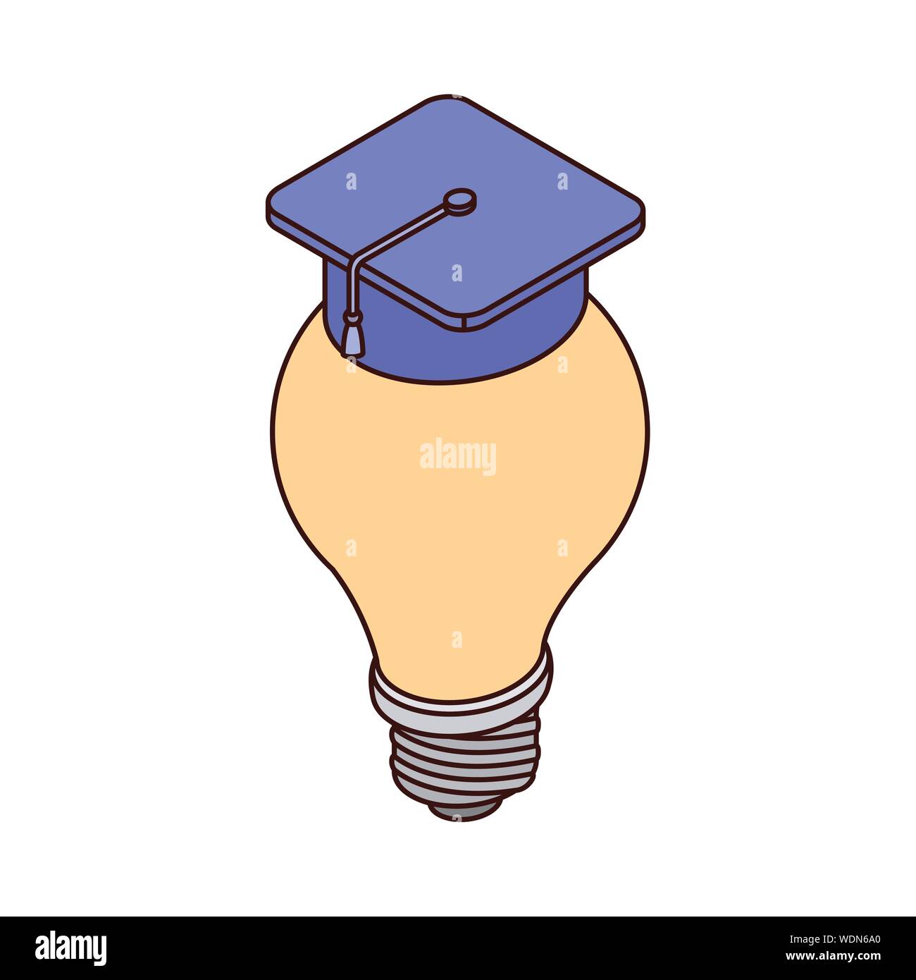 light bulb with graduation hat on white background Stock Vector