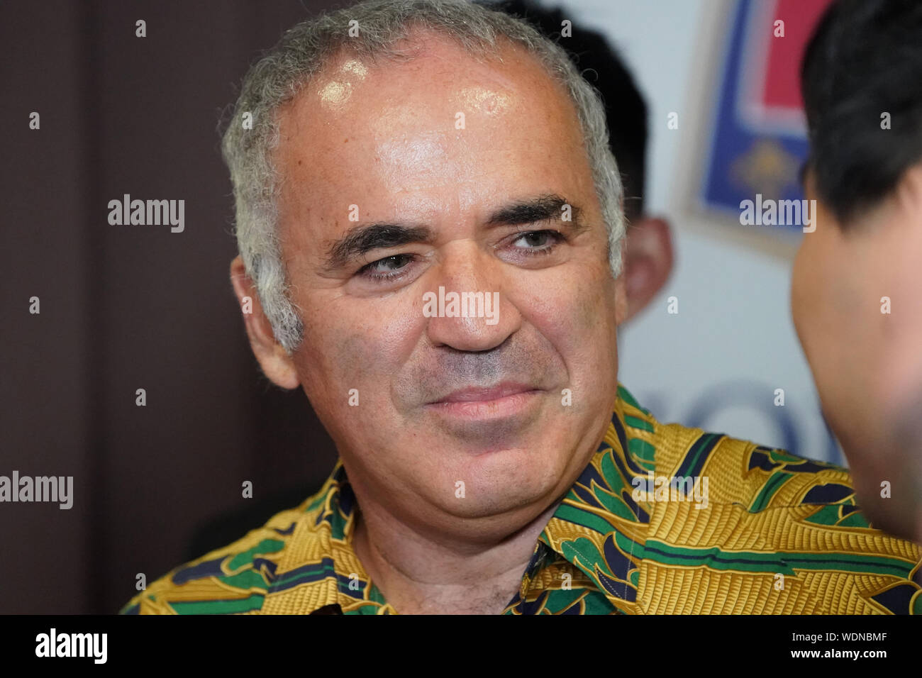 St. Louis, United States. 29th Aug, 2019. Chess Grand Master, Garry Kasparov watches the first game of exhibition team play for those that participated in the Sinquefield Cup Tournament at the Saint Louis Chess Club in St. Louis on Thursday, August 29, 2019. Kasparov, the former world chess champion, is considered to be the greatest chess player of all time. Photo by Bill Greenblatt/UPI Credit: UPI/Alamy Live News Stock Photo