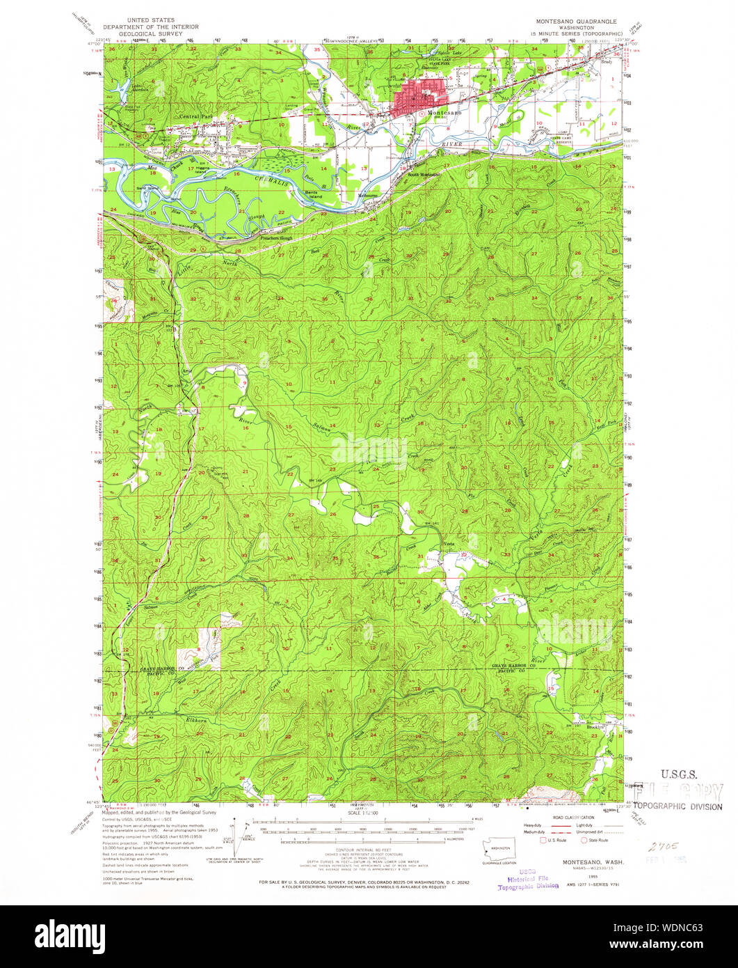 USGS Topo Map Washington State WA Montesano 242386 1955 62500