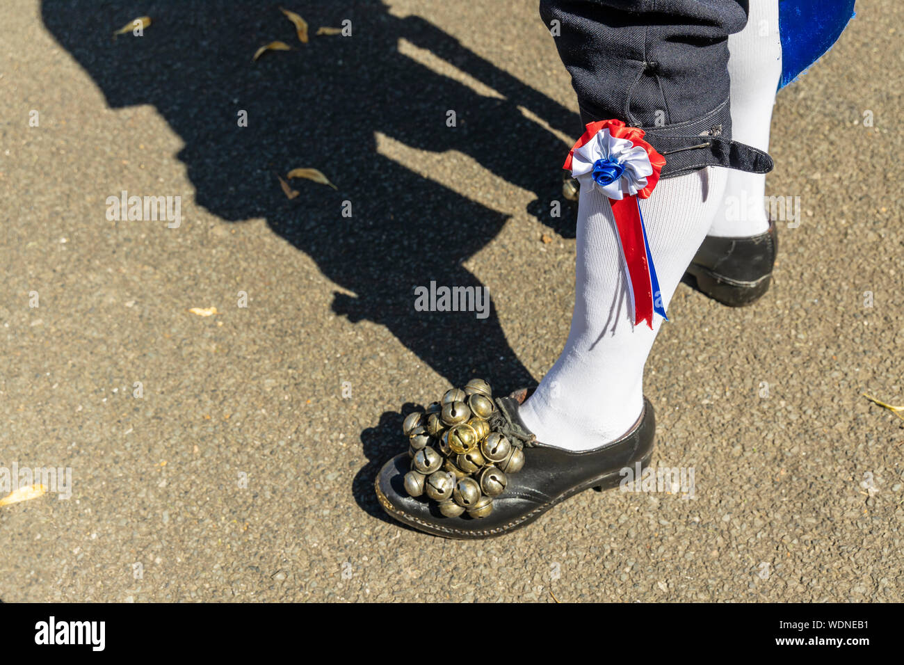 Feet of an English Morris Dancer performing as part of traditional Rushcart festival. Stock Photo
