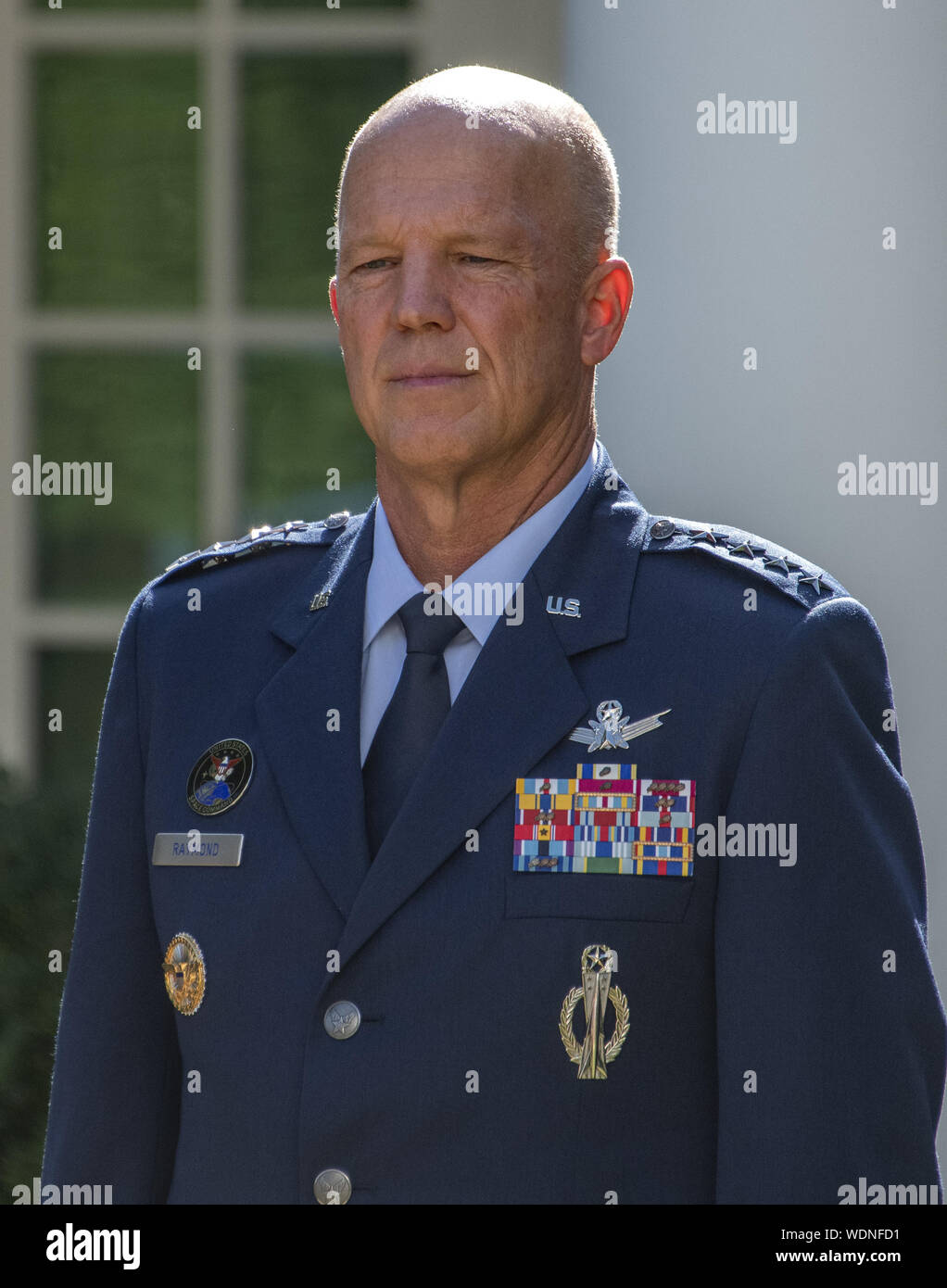General John W Jay Raymond Commander Air Force Space Command Listens As United States President Donald J Trump Establishes The Us Space Command In The Rose Garden Of The White House In