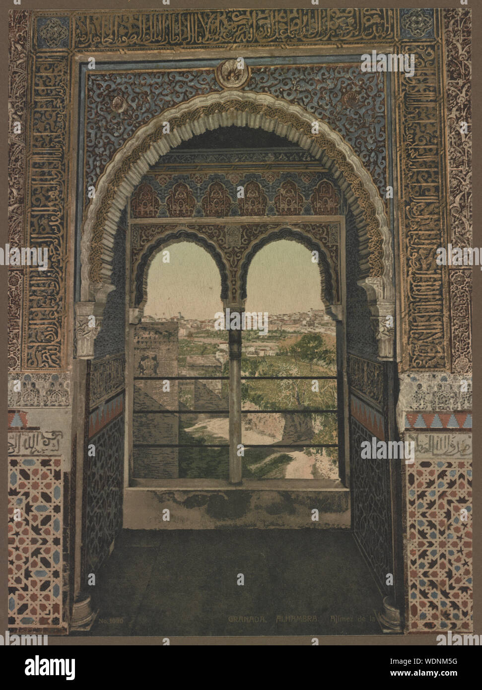 Granada. Alhambra. Ajimez de la Cautiva Isabel de Solis Abstract/medium: 1 print : color photochrom  sheet 17 x  23 cm. Stock Photo