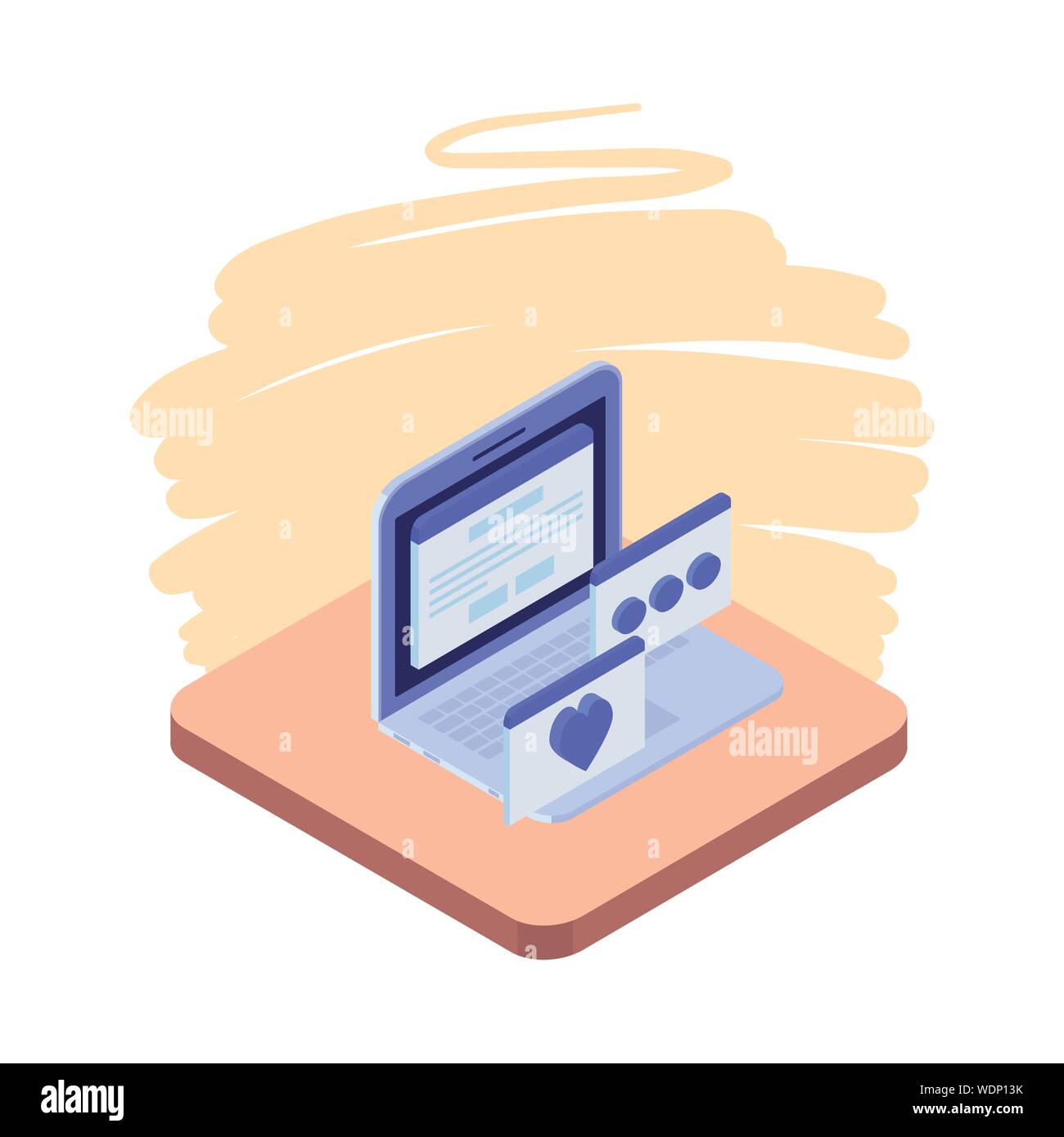 laptop with email notifications on white background Stock Vector