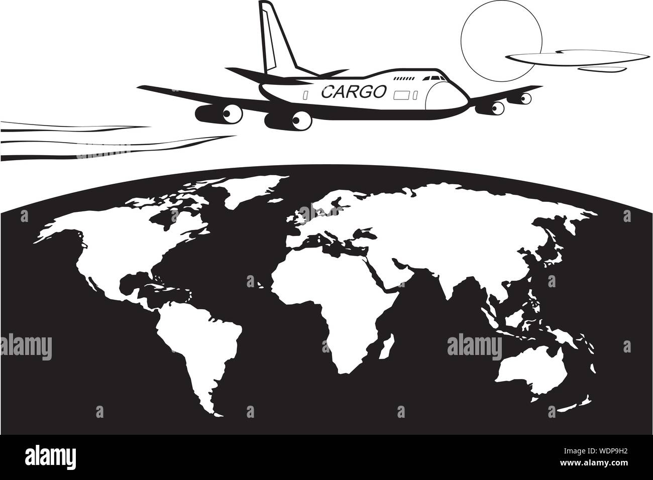 Cargo plane flying around the world - vector illustration Stock Vector