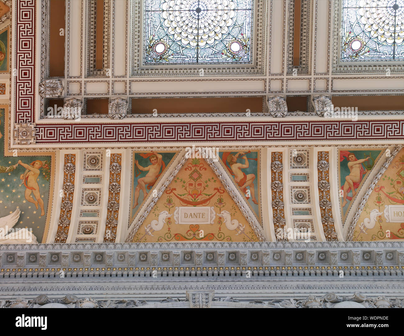 Great Hall Detail Of Ceiling And Cove Showing Dante Plaque