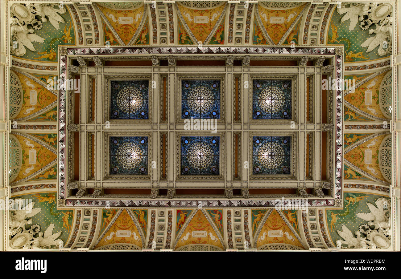 [Great Hall. View of ceiling and cove, showcasing the aluminum plating