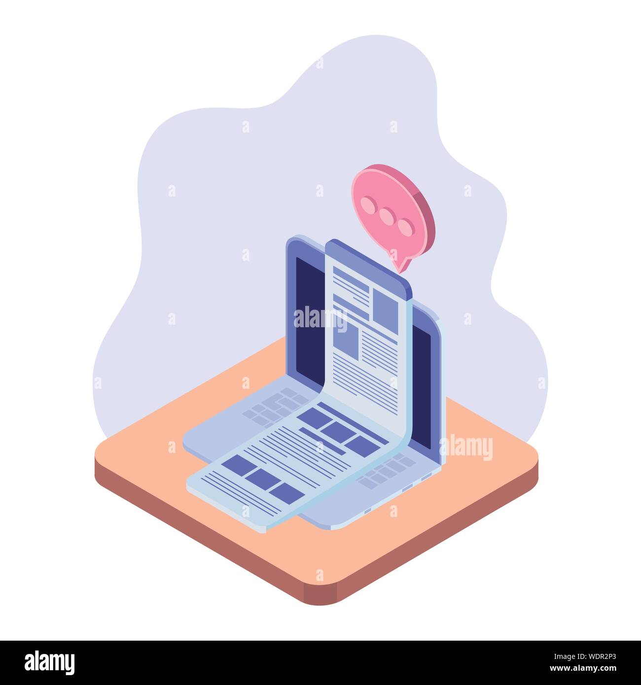laptop with email notifications on white background Stock Vector