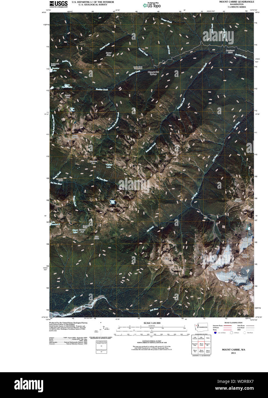 USGS Topo Map Washington State WA Mount Carrie 20110503 TM Restoration Stock Photo