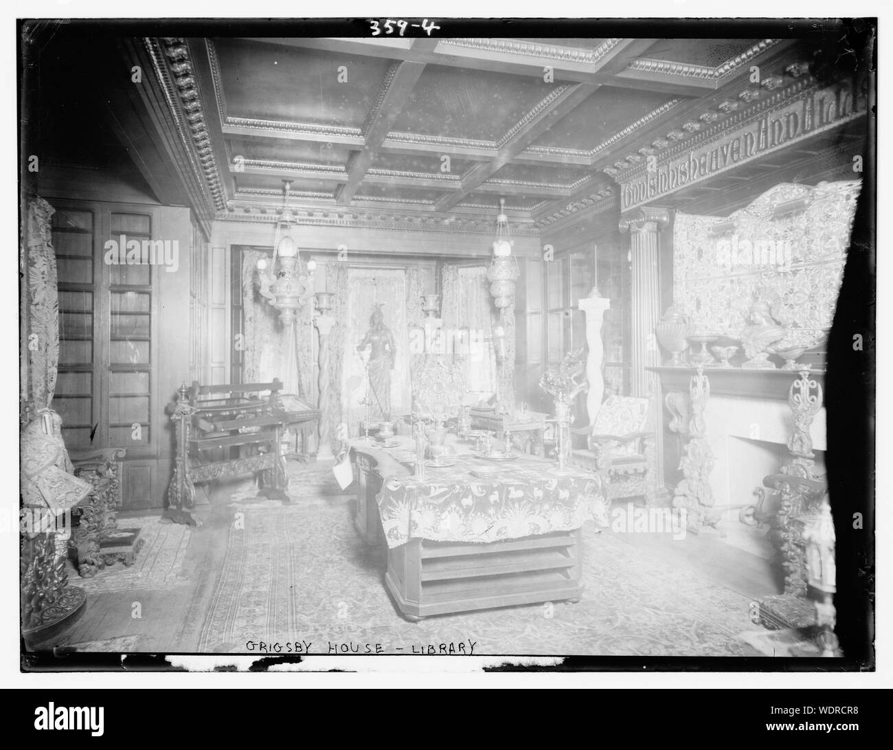 Grigsby House: library Abstract/medium: 1 negative : glass  8 x 10 in. Stock Photo