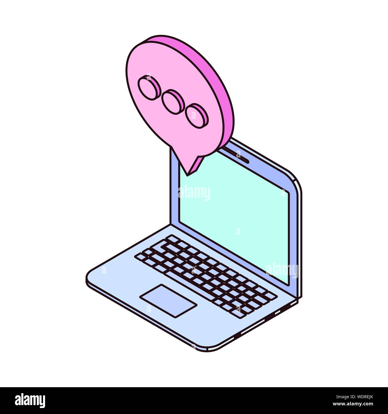 laptop with email notifications on white background Stock Vector
