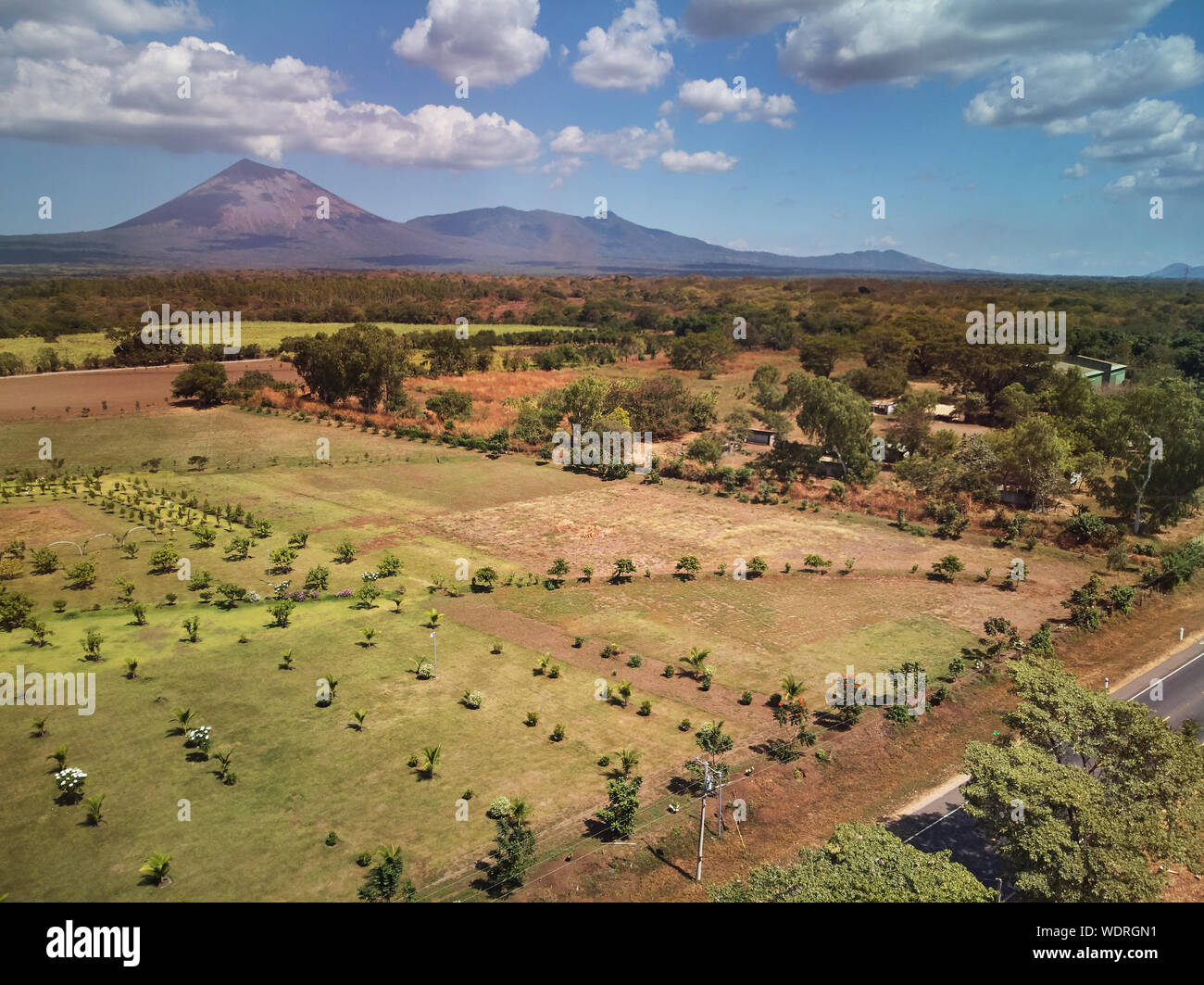 Natural landscape with volcano aerial drone view Stock Photo