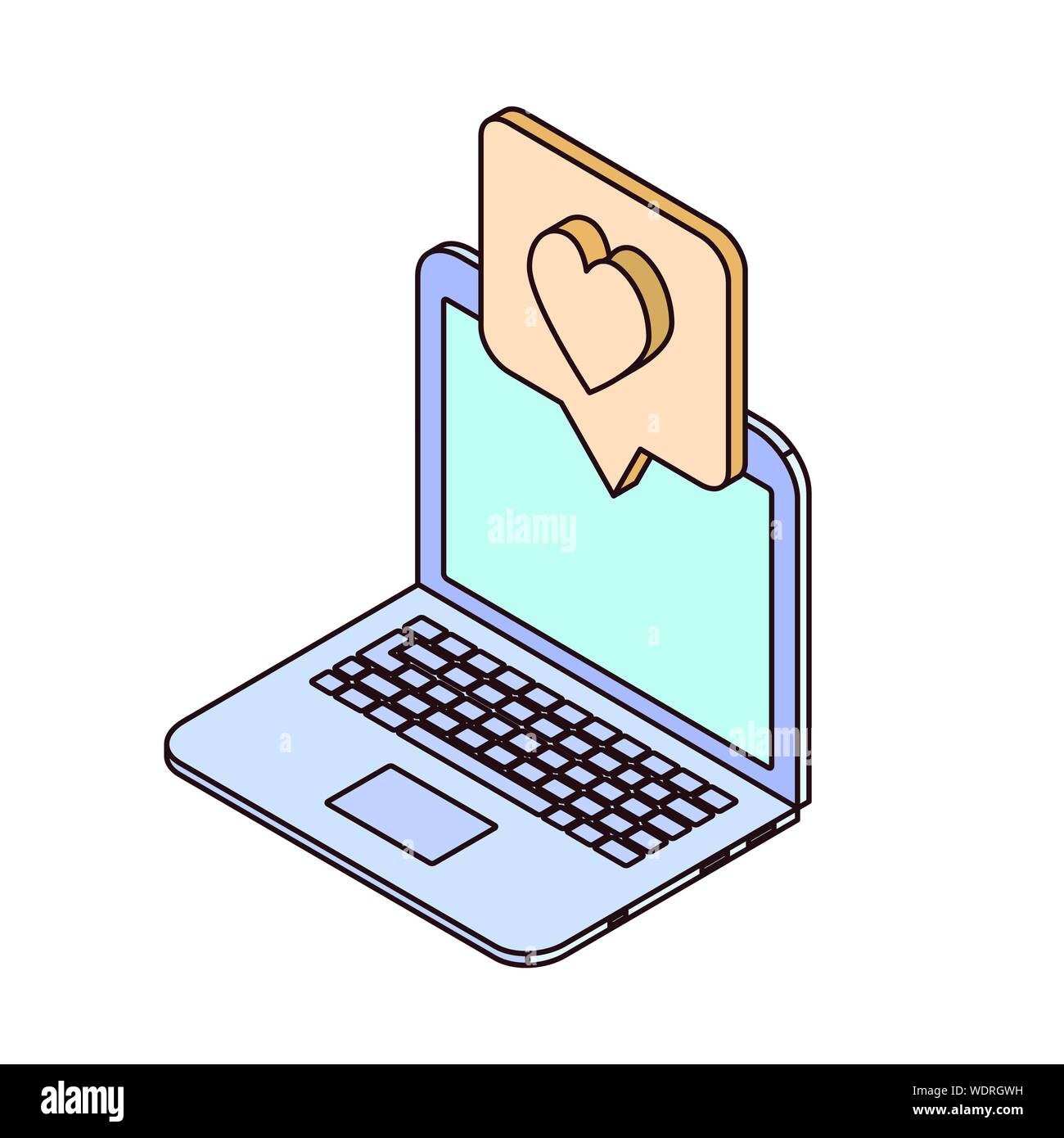 laptop with email notifications on white background Stock Vector