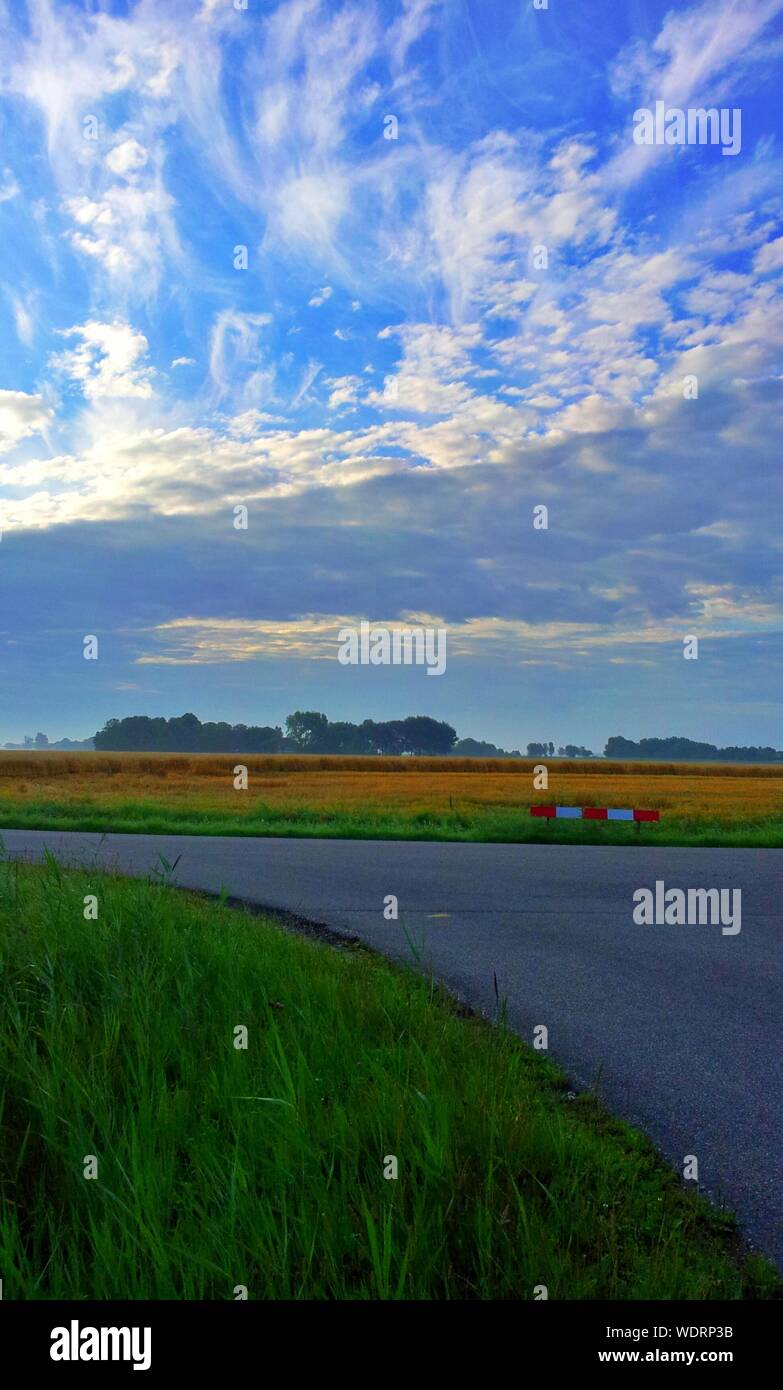 Road Curve Amidst Fields Stock Photo