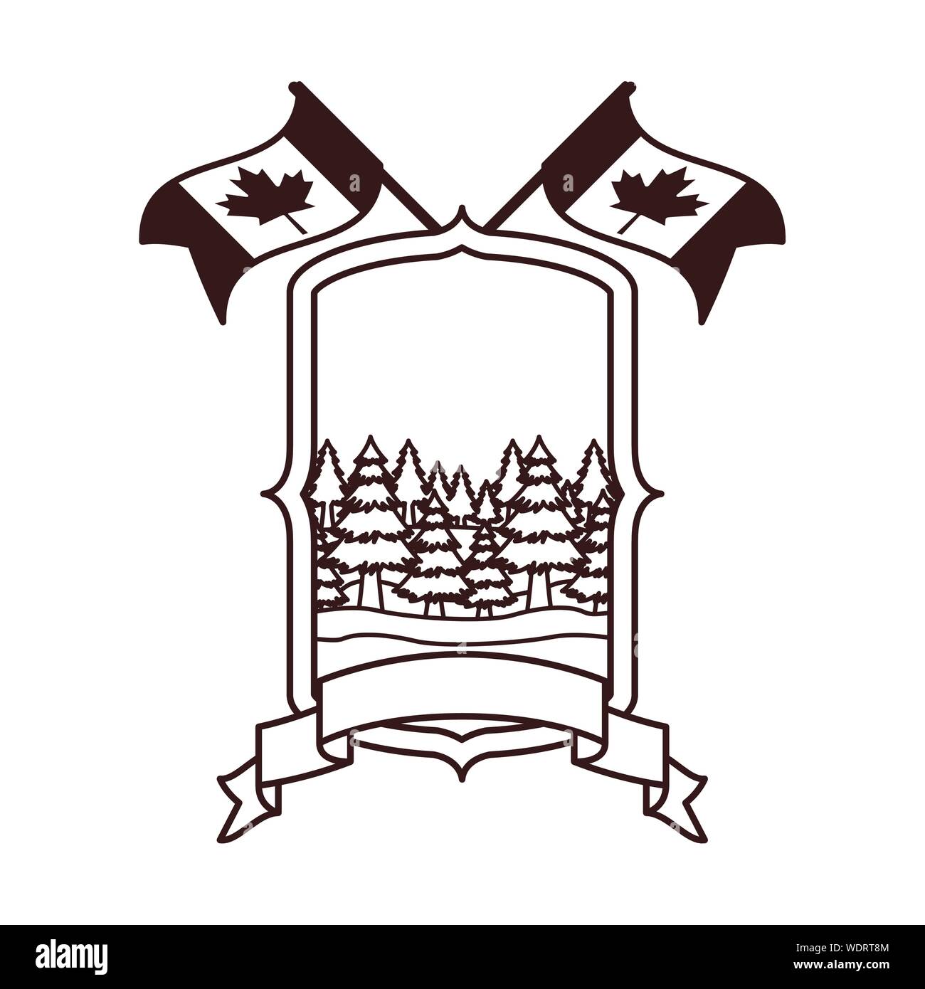 Pine trees inside label of canada design vector illustration Stock ...