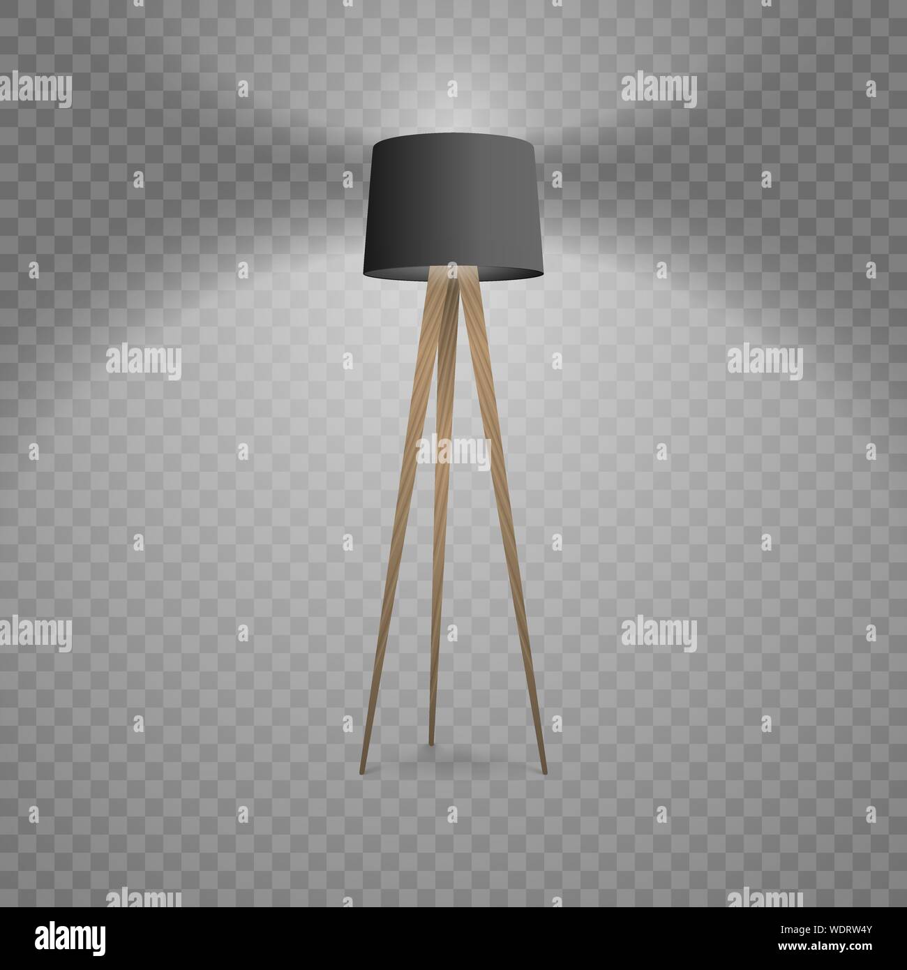 Vector 3d Realistic Render Illuminated Lamp Closeup Isolated on Transparent Background. Floor Lamp. Template of Electric Torchere for Interior Design Stock Vector