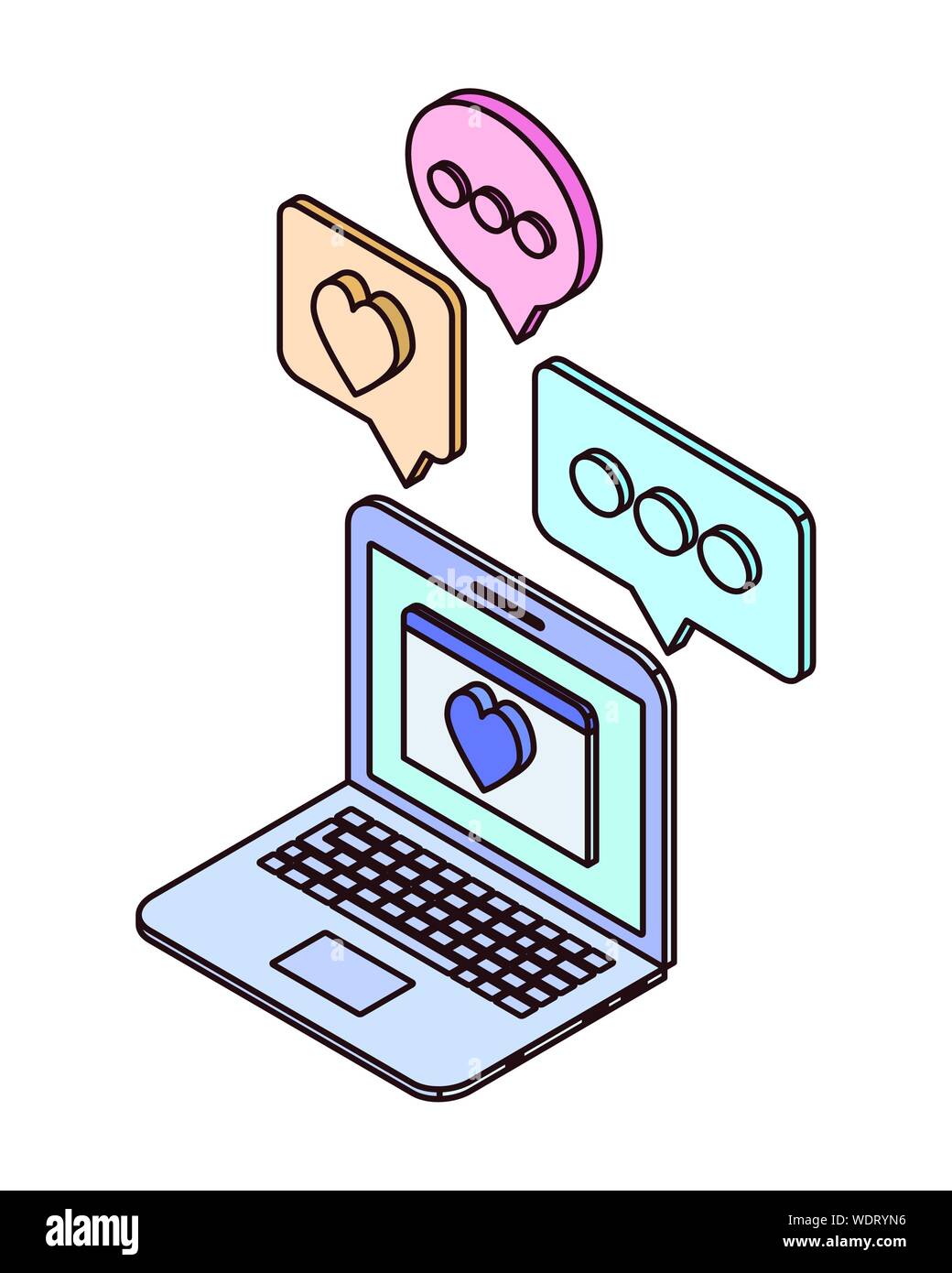 laptop with email notifications on white background Stock Vector