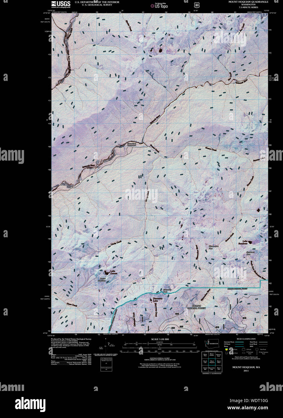 USGS Topo Map Washington State WA Mount Hoquiam 20110503 TM Inverted Restoration Stock Photo