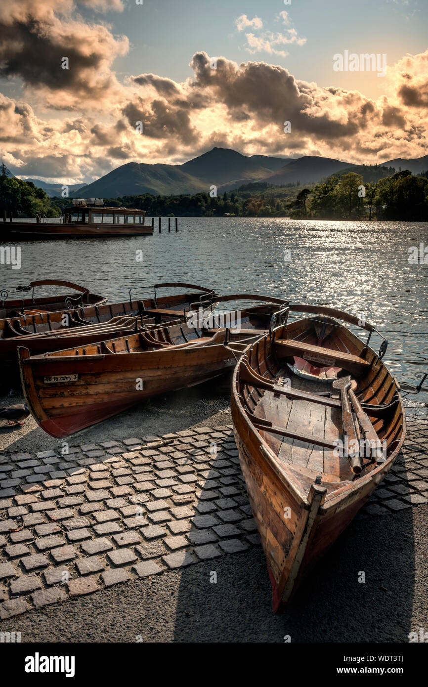 Derwentwater, or Derwent Water, south of Keswick is one of the major bodies of water in the Lake District National Park in North West England. It lies Stock Photo