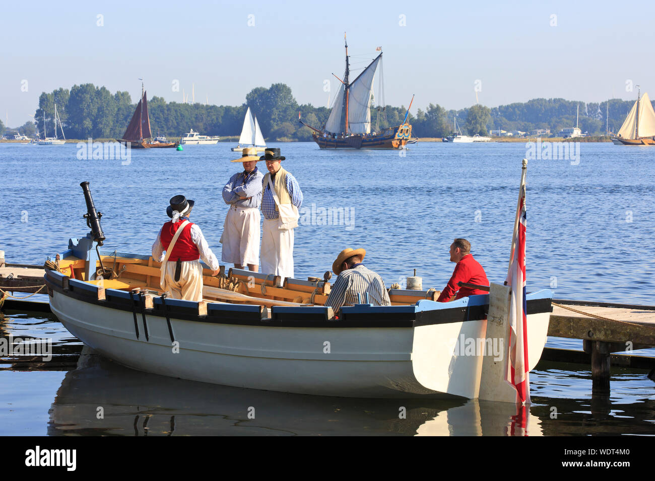 A British sloop preparing for the invasion of the medieval town of Veere, Netherlands, during the 210th anniversary of the Walcheren Campaign of 1809 Stock Photo