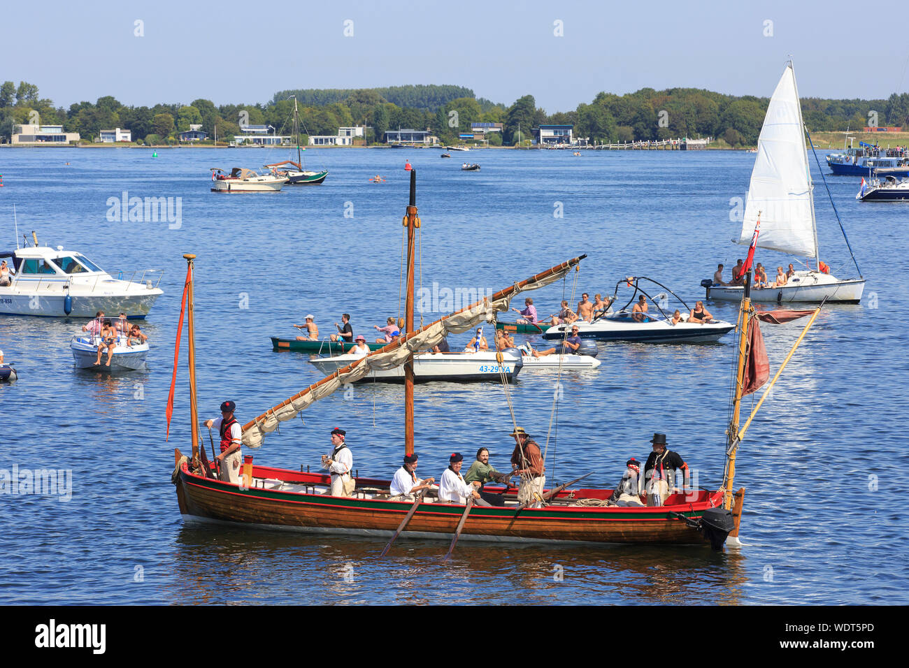 A British sloop preparing for the invasion of the medieval town of Veere, Netherlands, during the 210th anniversary of the Walcheren Campaign of 1809 Stock Photo