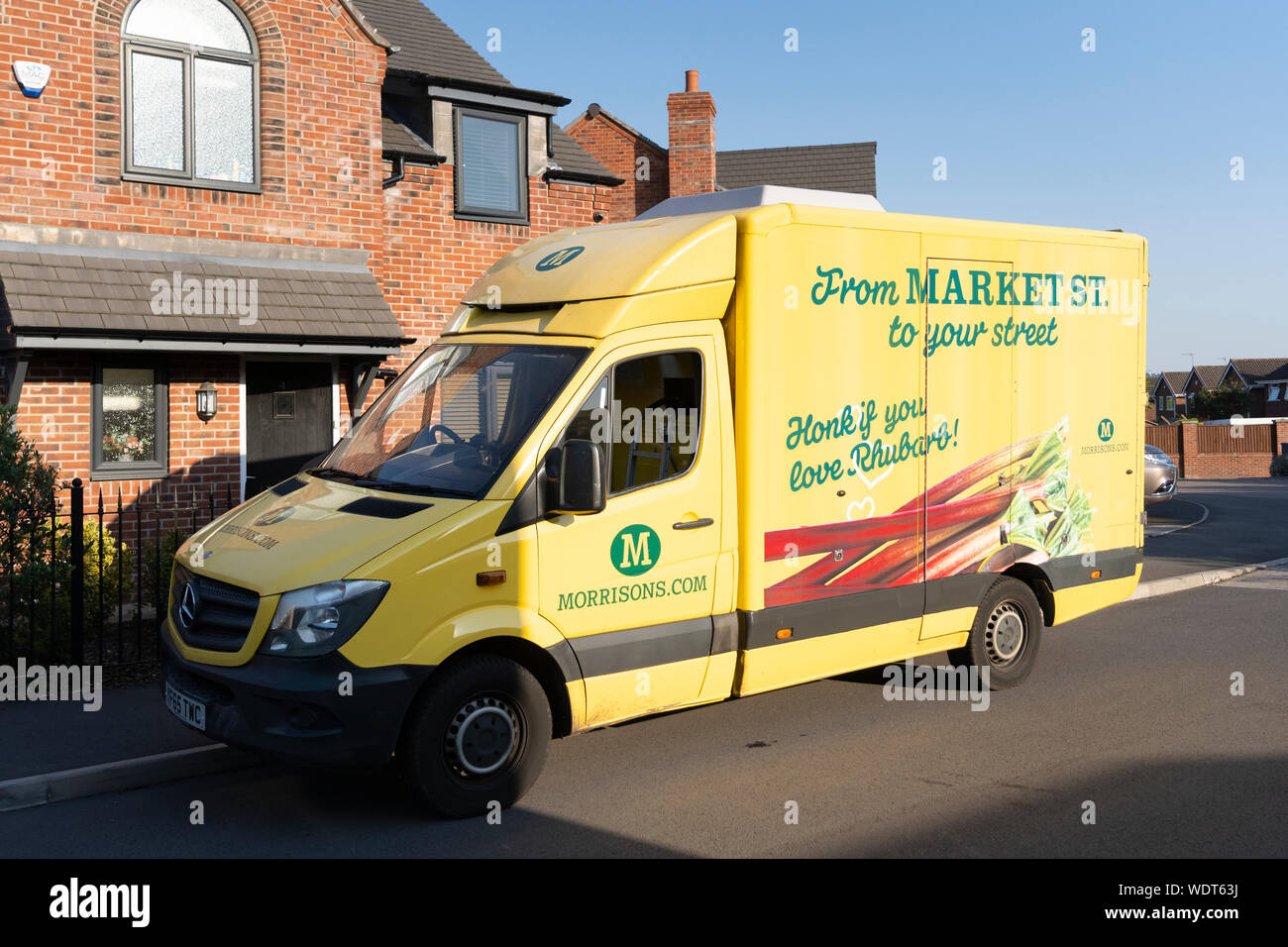 A Morrisons supermarket online grocery shopping delivery van in the