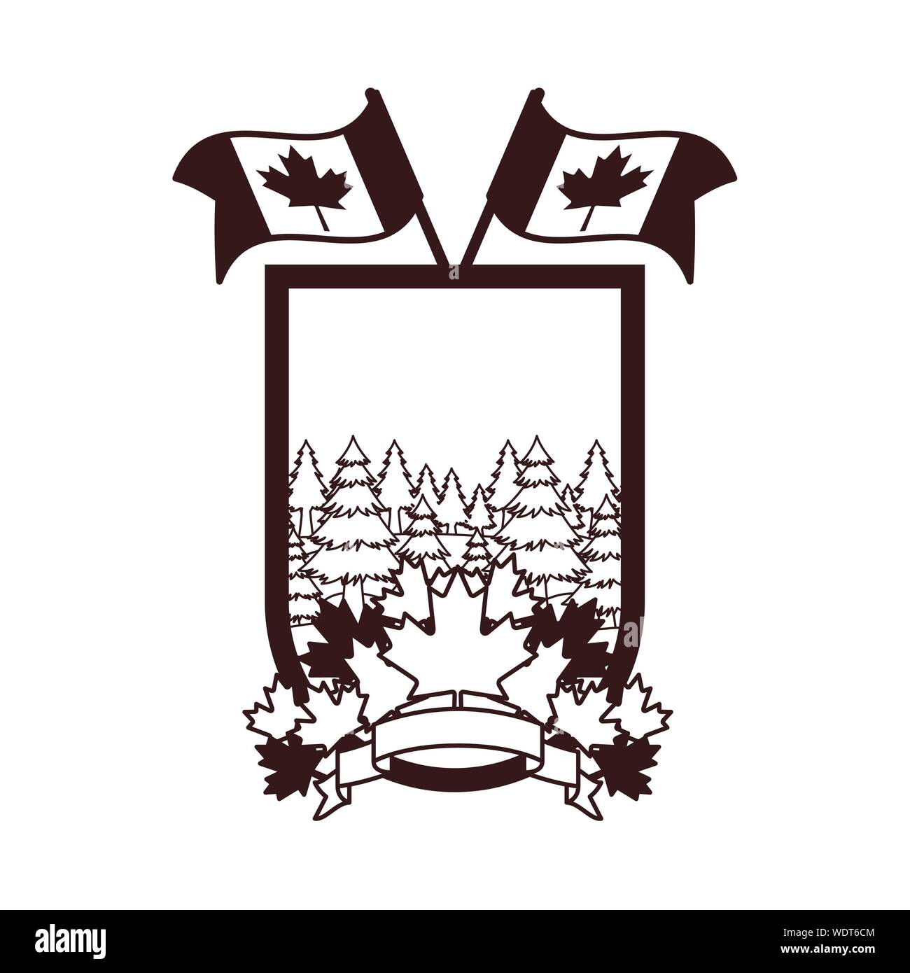 Pine trees inside label of canada design vector illustration Stock ...