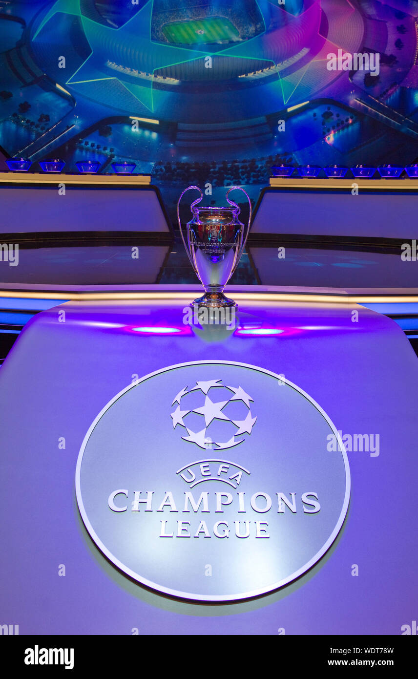 Monaco, Monaco. 29th Aug, 2019. Monaco, Monte Carlo - August 29, 2019: UEFA Champions League Group Stage Draw and Player of the Year Awards, Season Kick Off 2019-2020 Atmosphere with Trophy | usage worldwide Credit: dpa/Alamy Live News Stock Photo