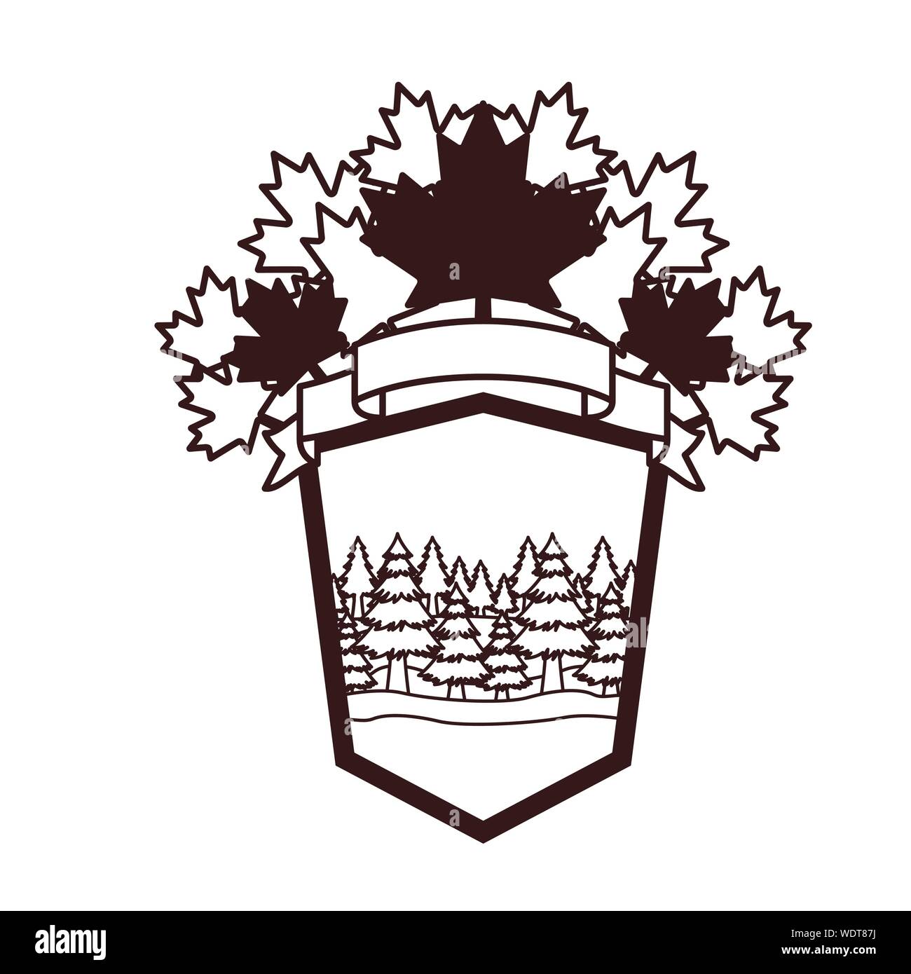 Pine trees inside label of canada design vector illustration Stock ...