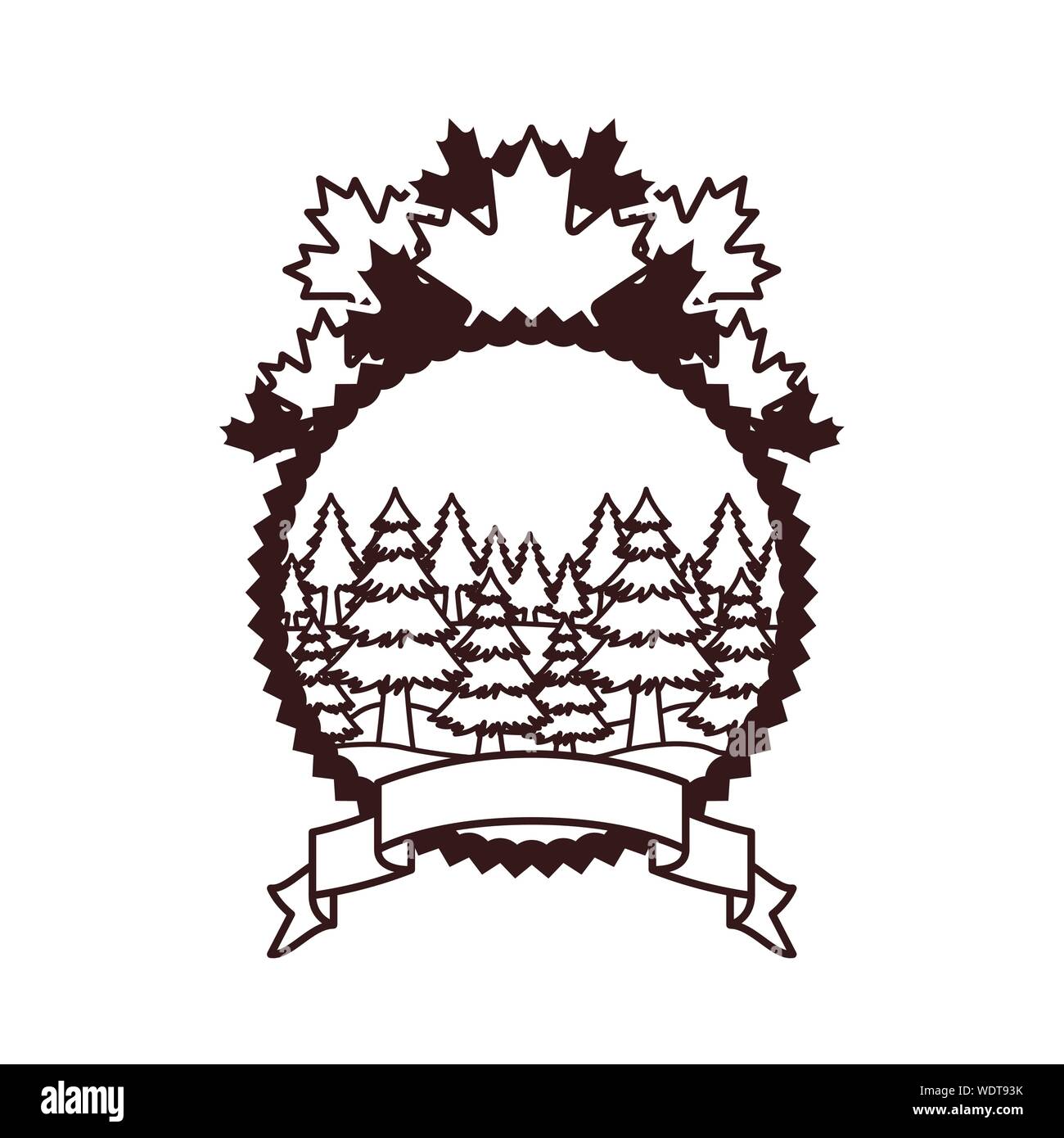 Pine trees inside label of canada design vector illustration Stock ...