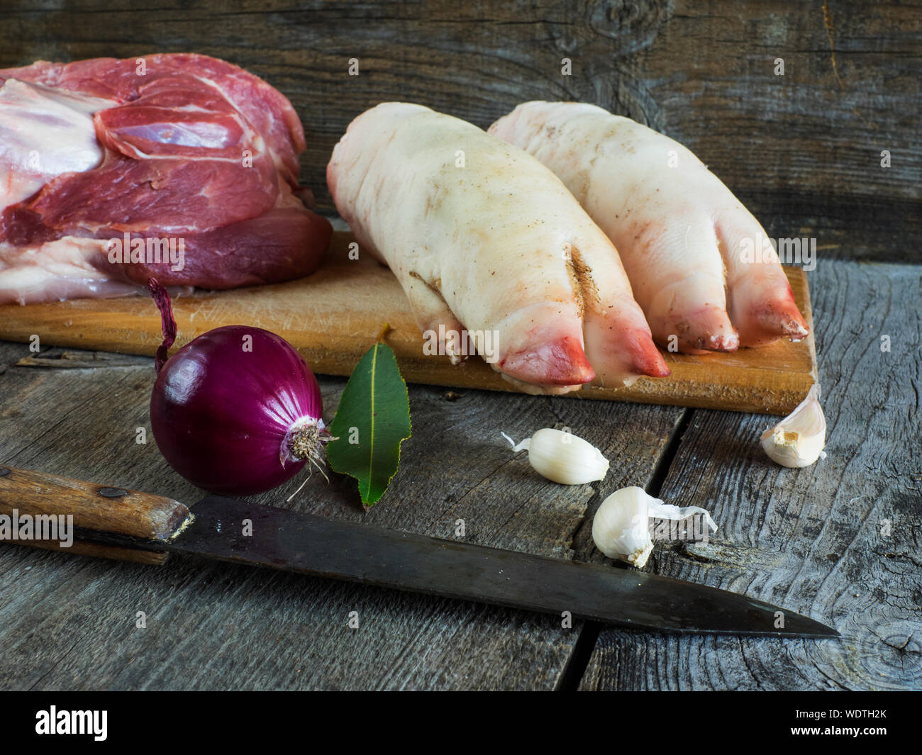 High Angle View Of Raw Food On Wooden Table Stock Photo