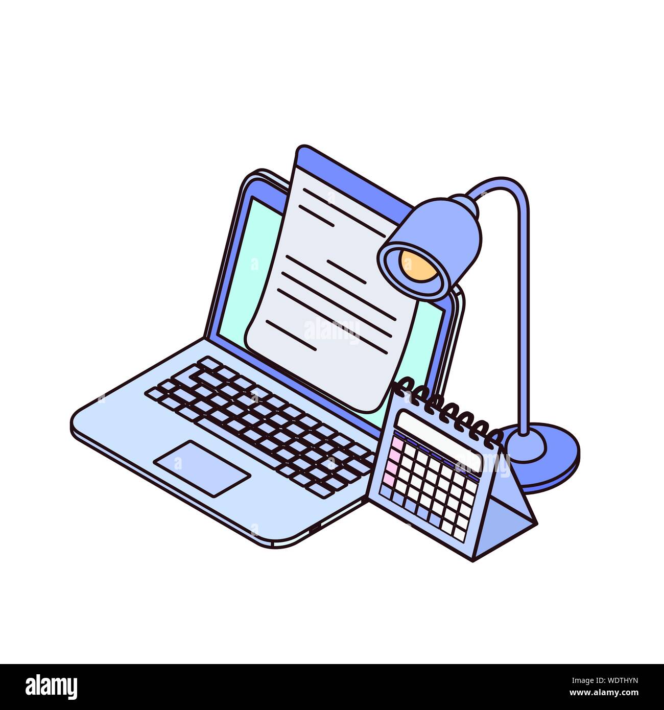 laptop with sheets of paper on white background Stock Vector Image