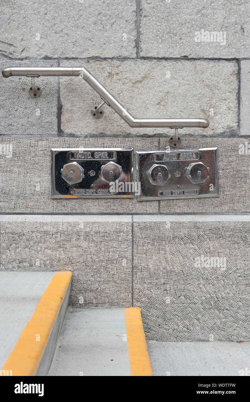 fire department connection on a building for auto sprinkler system