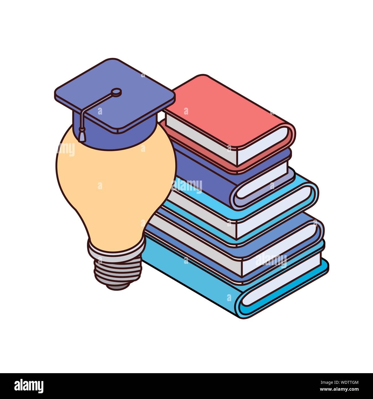 stack of books and light bulb on white background Stock Vector Image ...