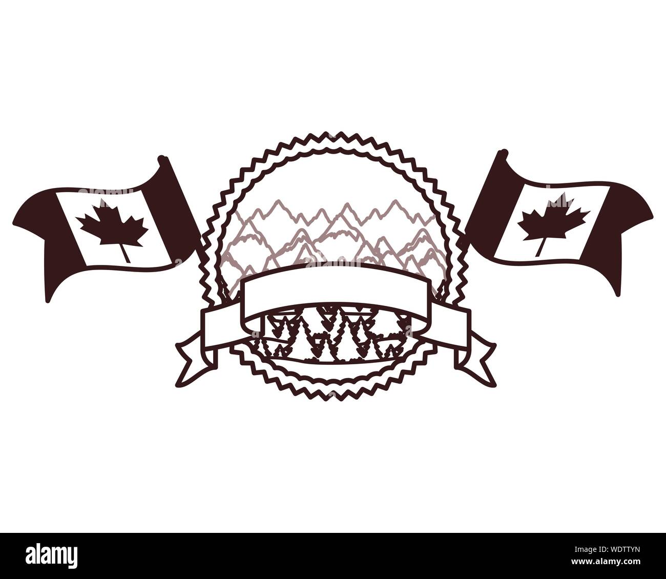 Pine trees inside label of canada design vector illustration Stock ...