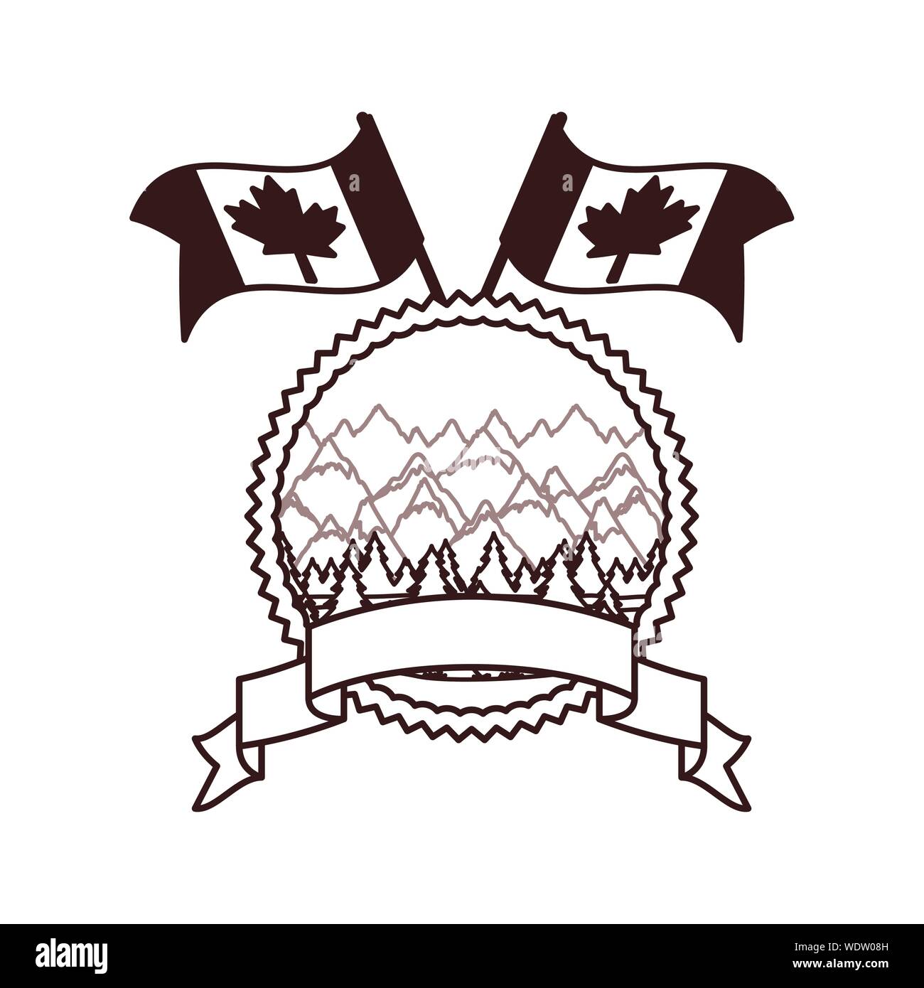 Pine trees inside label of canada design vector illustration Stock ...