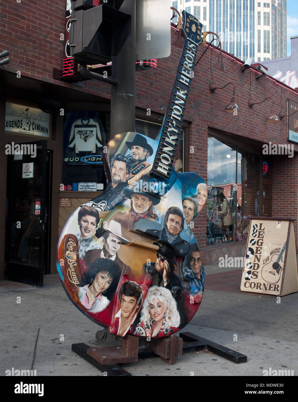 Guitar sign on in front of Legends Corner Bar on Broad Street in