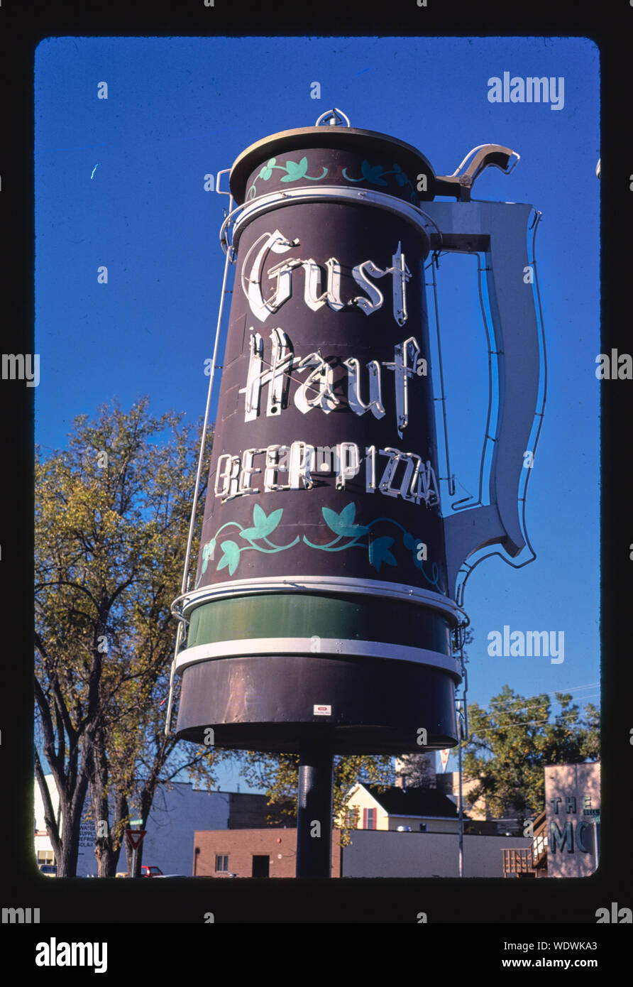 Gust Half BeerPizza sign, Glendive, Montana Stock Photo Alamy
