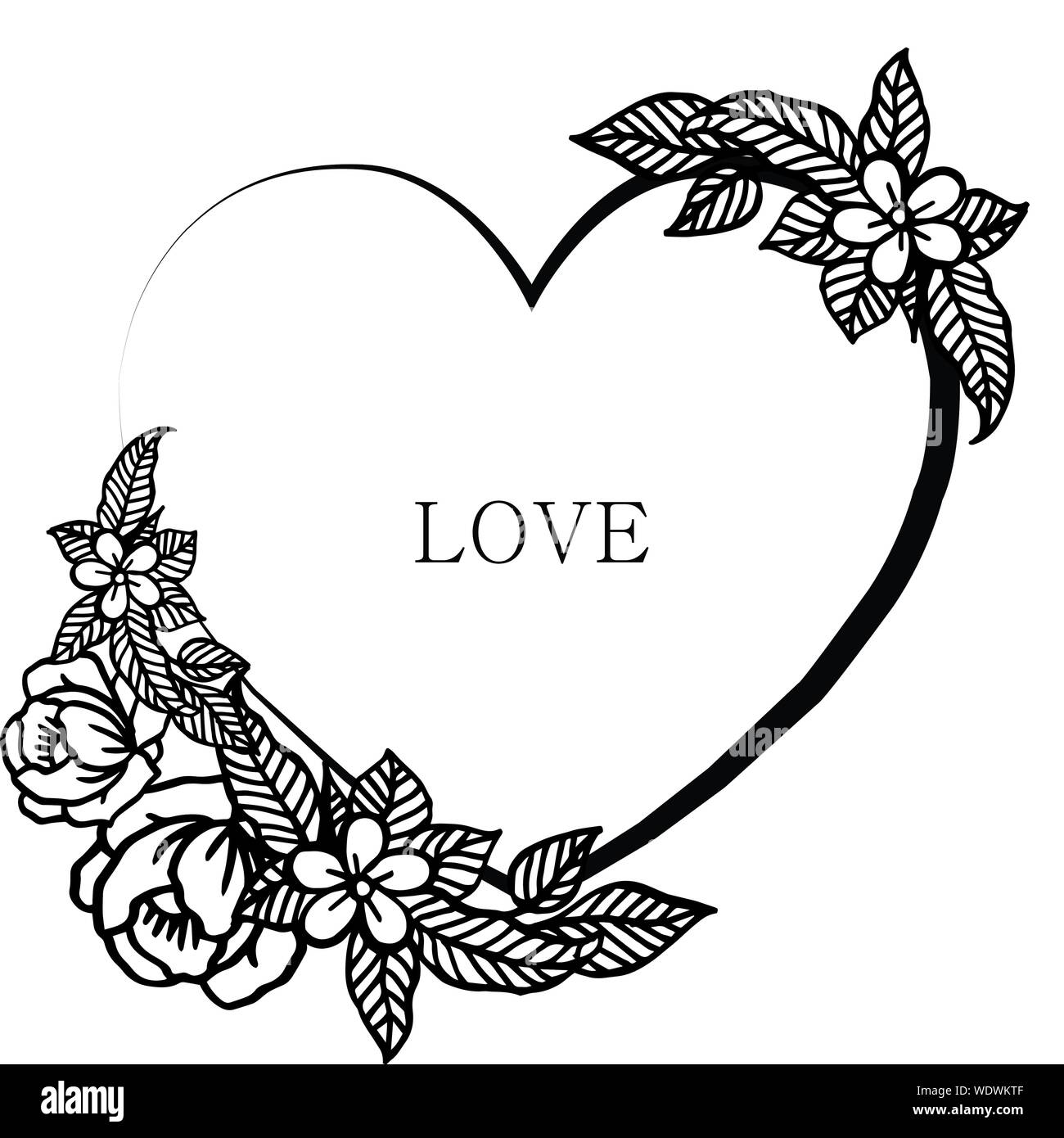 Seamless border of leaf flower frame, for lettering of love card
