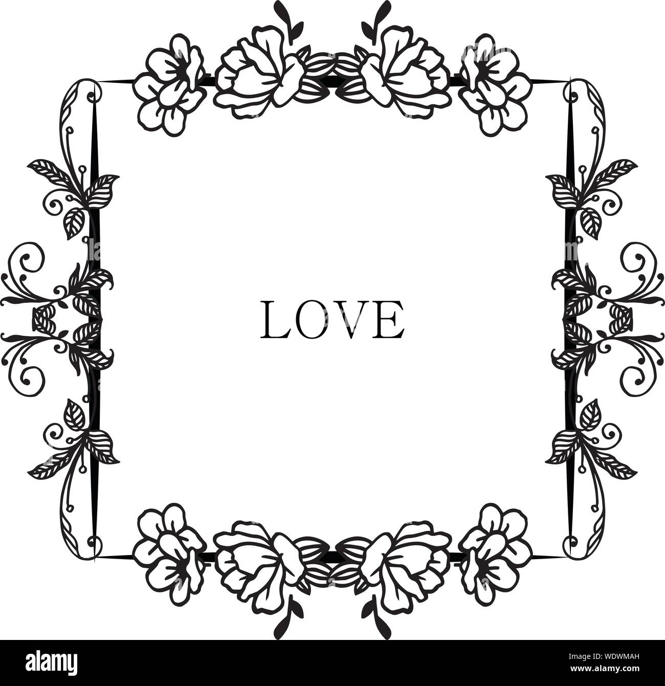 Seamless border of leaf flower frame, for lettering of love card ...