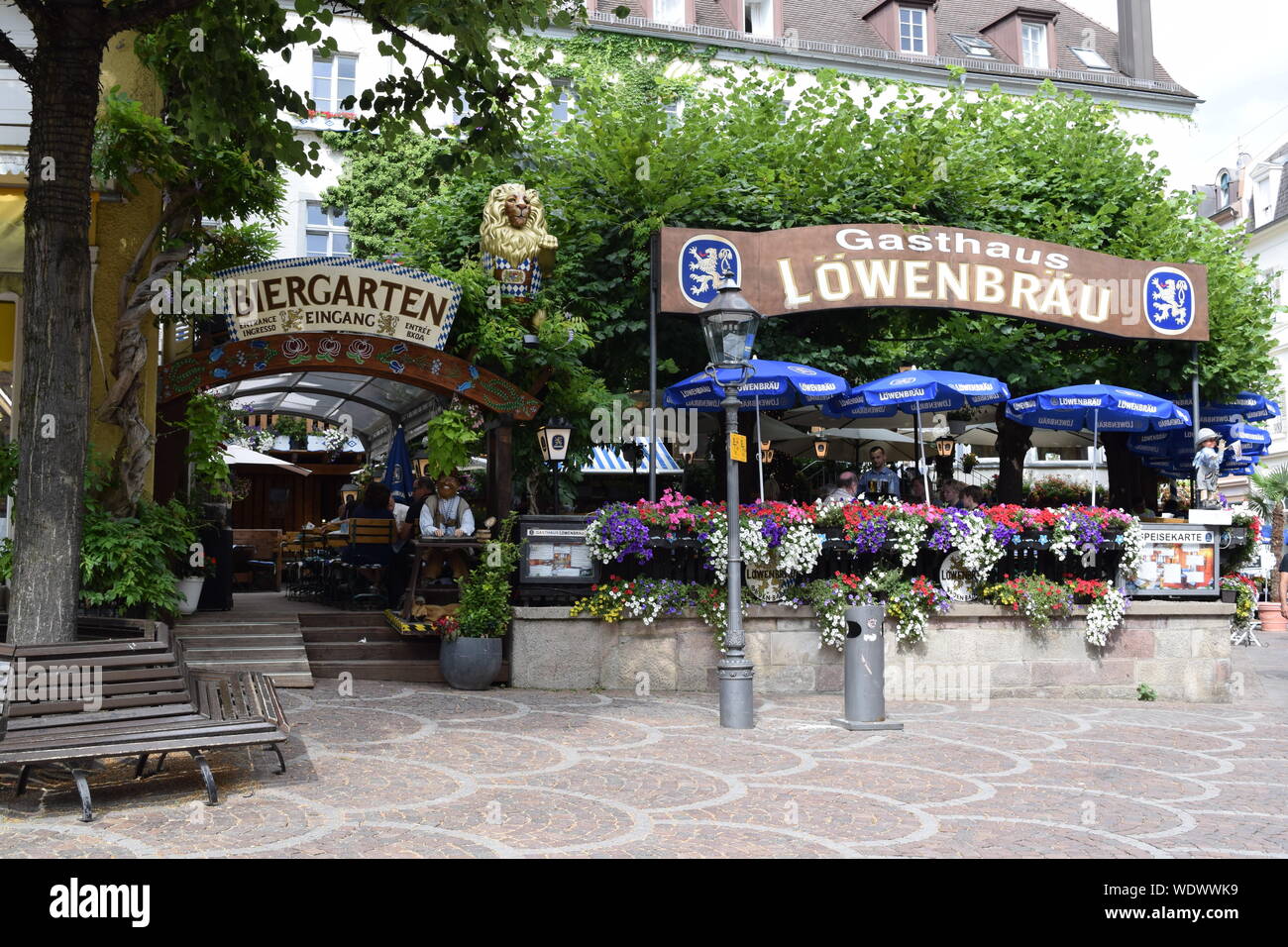 Beer garden in Germany in summer Stock Photo