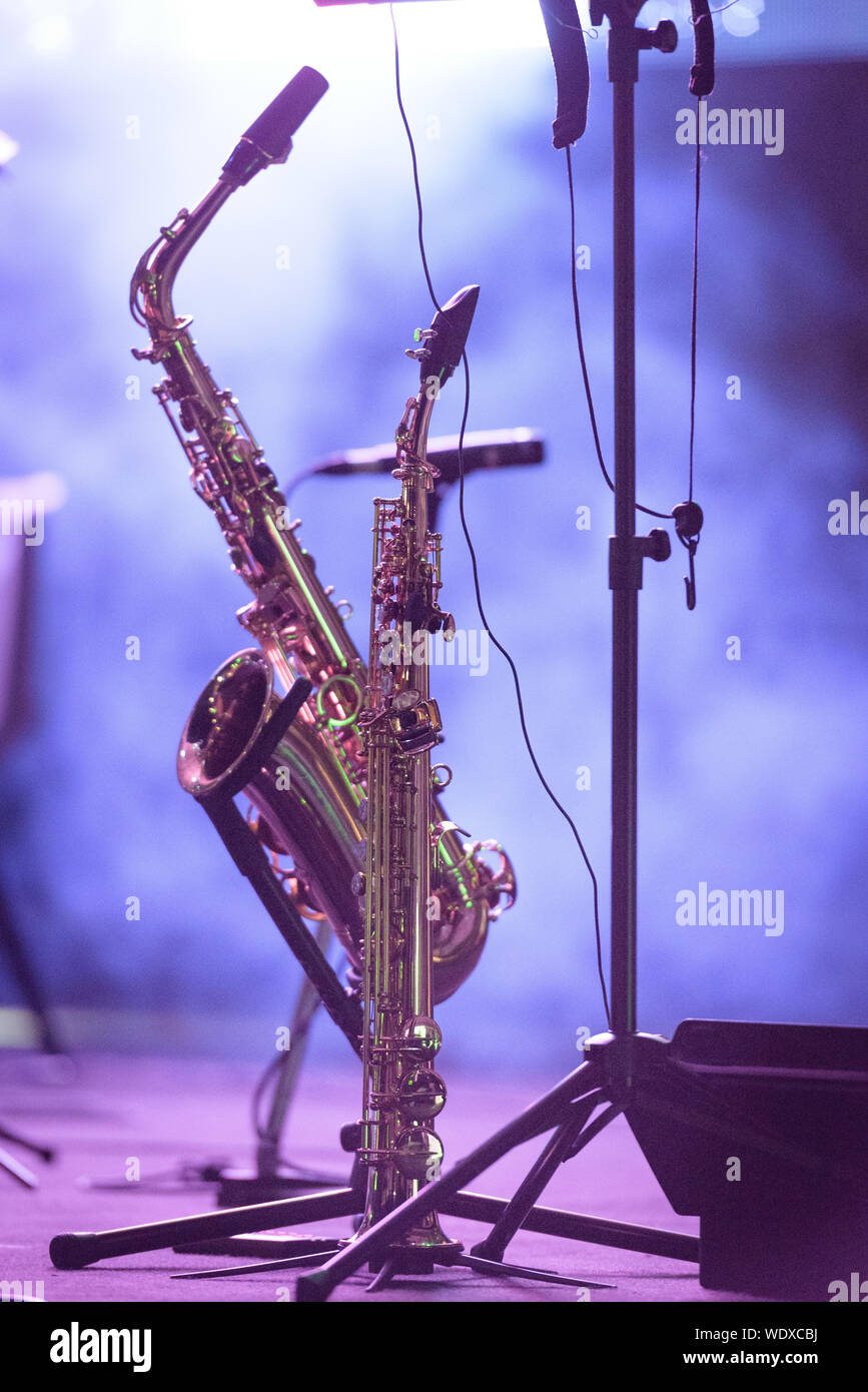 Close-up Of Musical Equipment On Stage Stock Photo