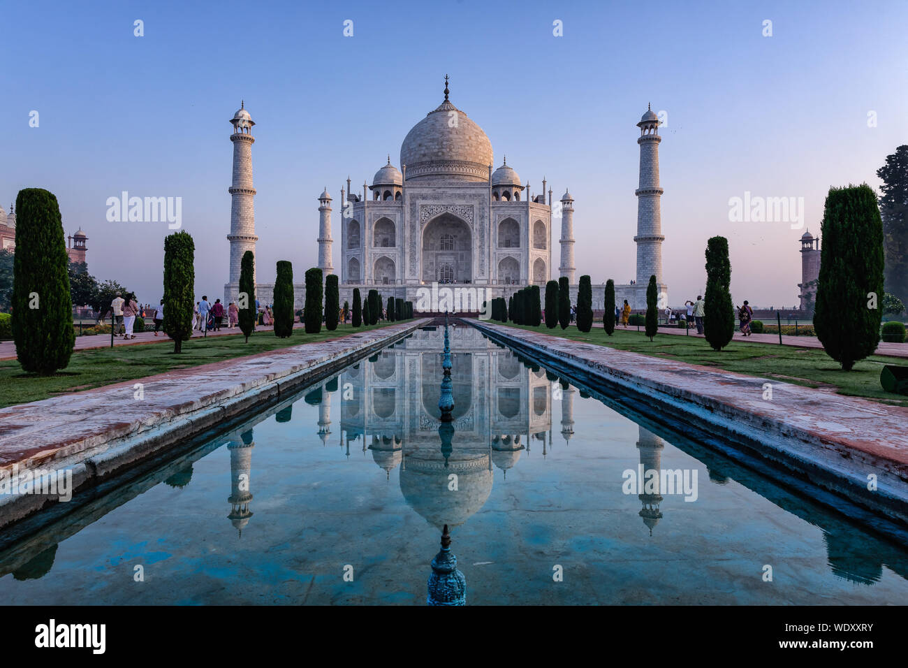 The Taj Mahal in Agra, India at sunrise Stock Photo