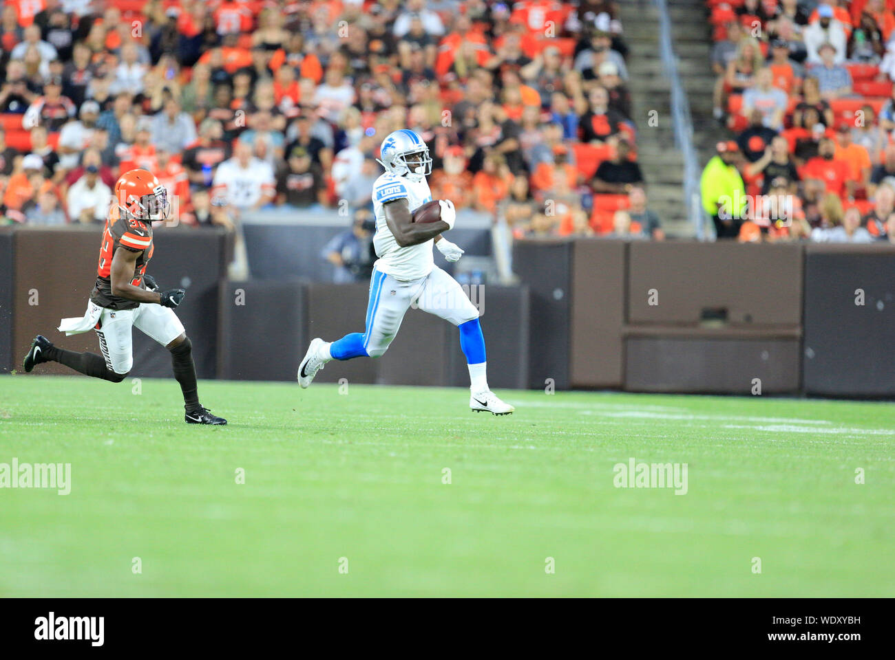 Cleveland, Ohio, USA. 29th Aug, 2019. August 29, 2019: DUPLICATE***Detroit Lions running back Mark Thompson (49) running the ball at the NFL Preseason Week 4 football game between the Detroit Lions and the Cleveland Browns at First Energy Stadium in Cleveland, Ohio. JP Waldron/Cal Sport Media Credit: Cal Sport Media/Alamy Live News Stock Photo