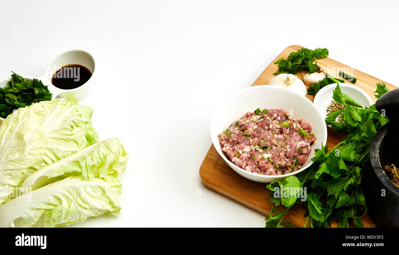 Pork soup With vegetables ingredient white background cooked by clean