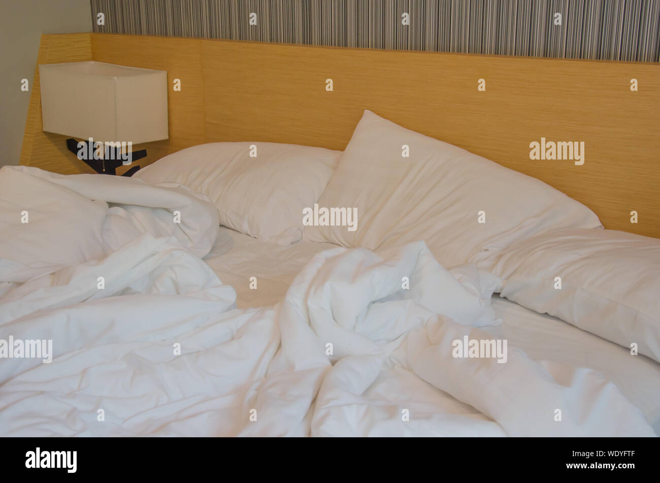 Blankets and pillows on the bed Stock Photo