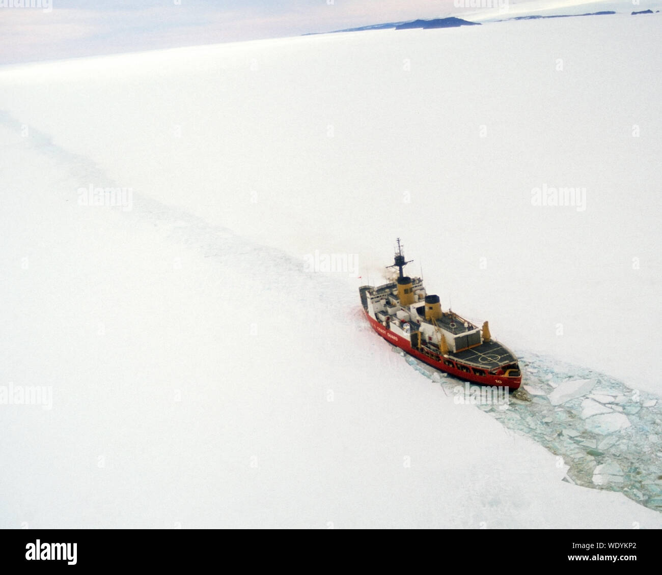 Polar Star Icebreaker, ice breaker, U.S. Coast Guard ship breaking ice in Ross Sea, Antarctica. Stock Photo