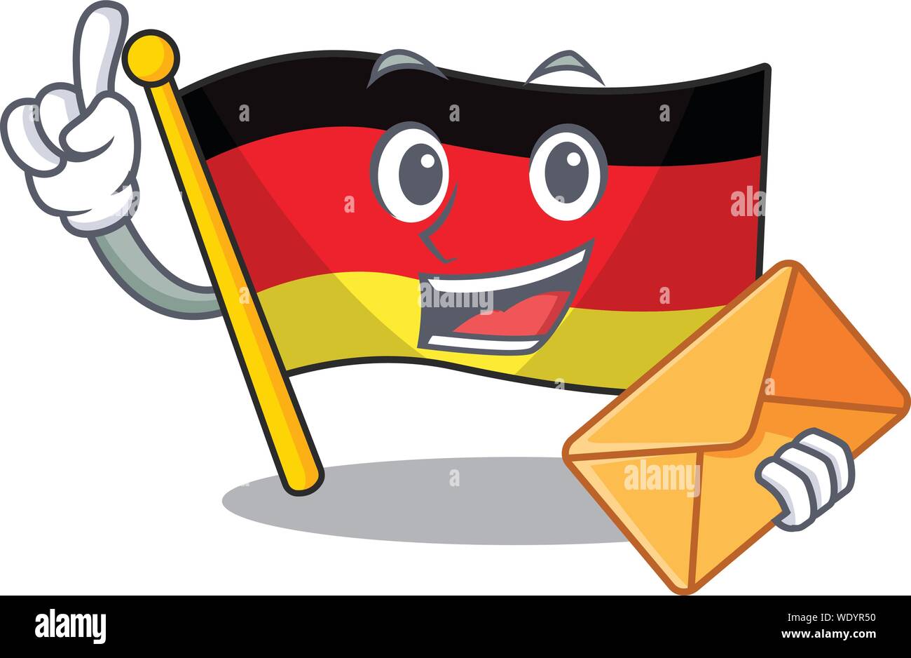 With envelope germany flag flutter on cartoon pole Stock Vector