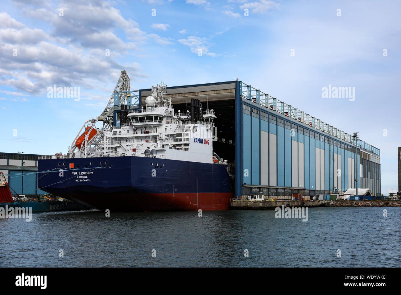 Cypriot ship Yuriy Kuchiev at Hietalahti docks in Helsinki, Finland Stock Photo
